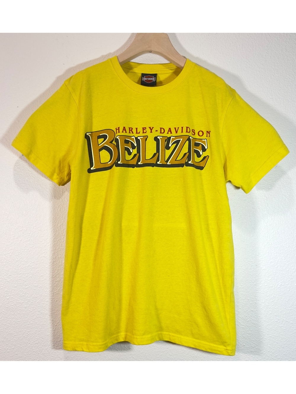 Harley-Davidson Belize T-Shirt Men’s Large Yellow Motorcycle Dealer Graphic Tee